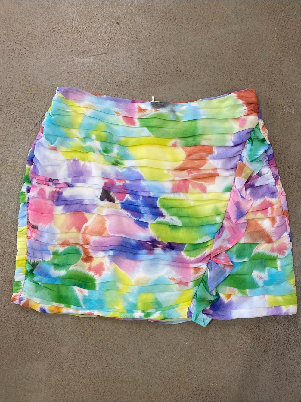 Zara Rainbow Tie-Dye Ruffled Mini Skirt